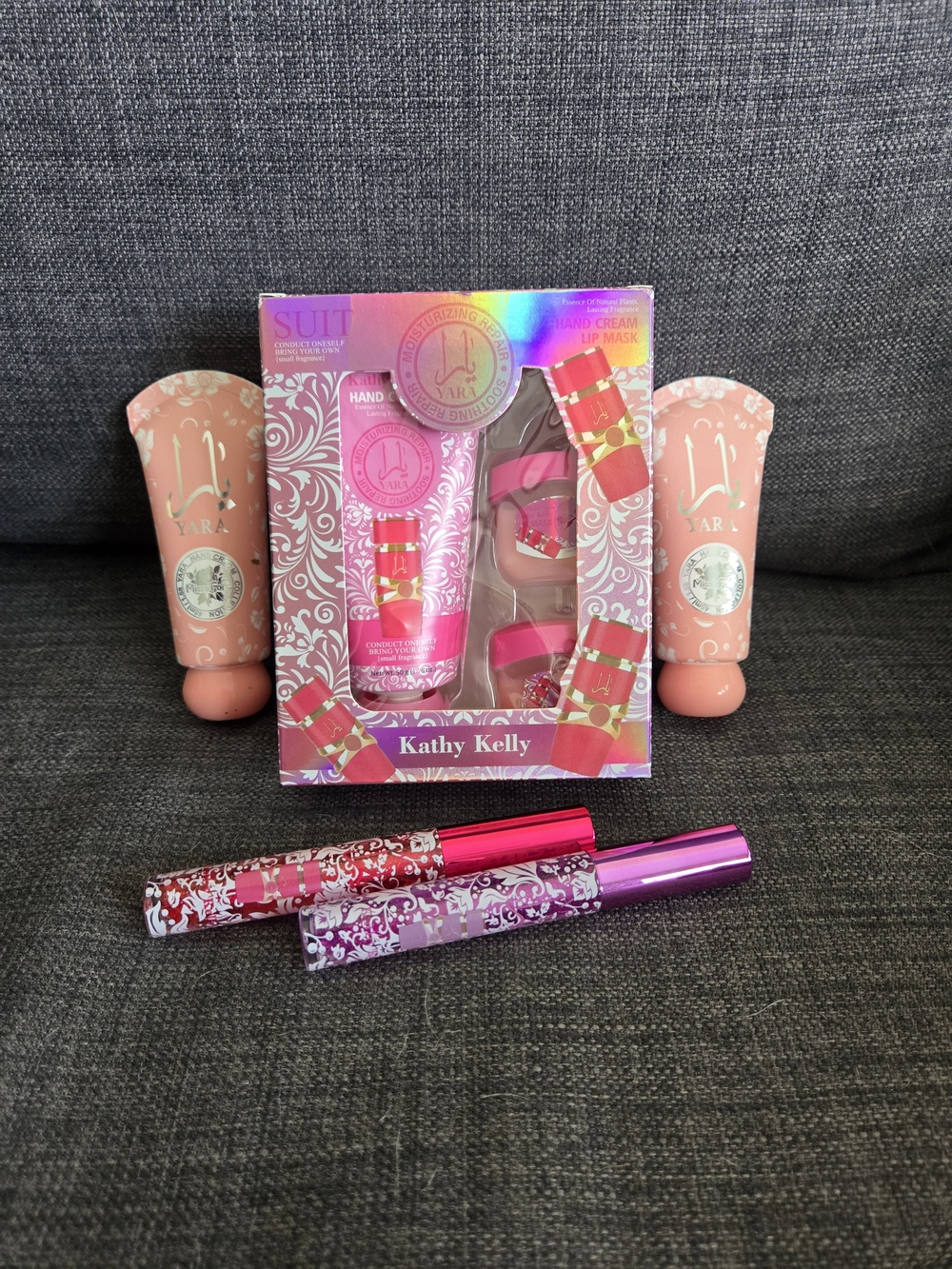 Kathy Kelly Yara Pink Lip Balm, Scrub & 3 Hand Care Lotions, 2 Lip Glosses